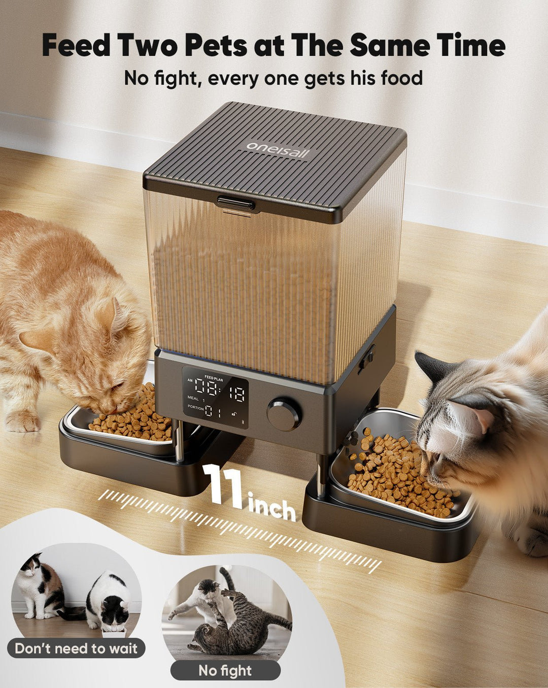 Oneisall 5L Automatic Cat Feeder for Two Cats - Black - Oneisall - EU