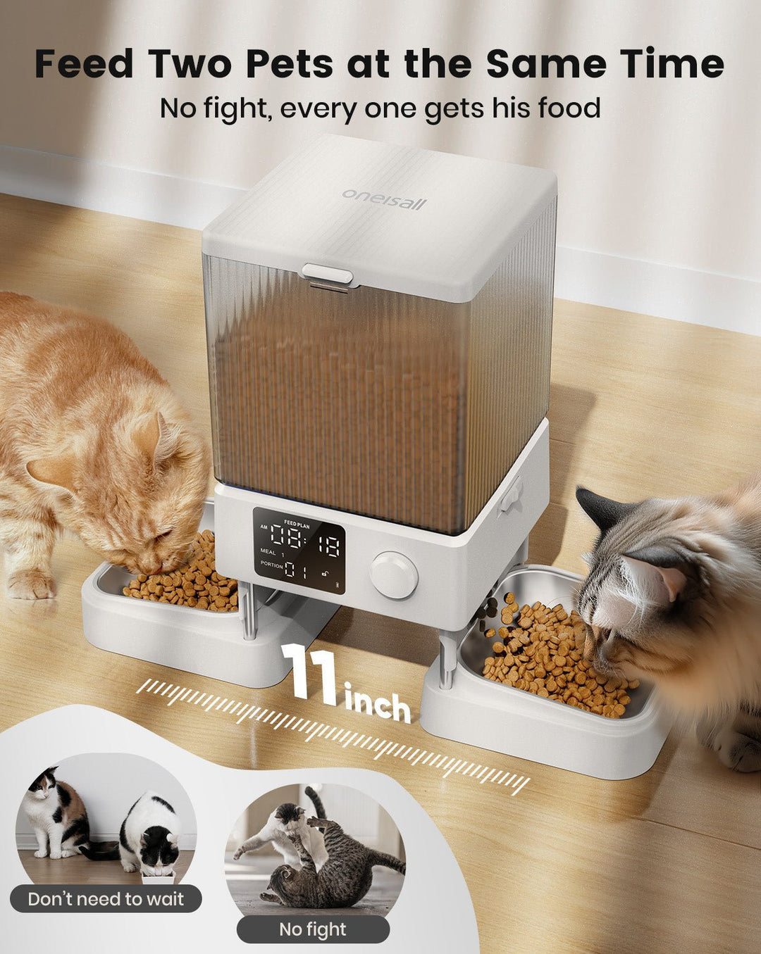 Oneisall 5L Automatic Cat Feeder for Two Cats White - Oneisall - EU